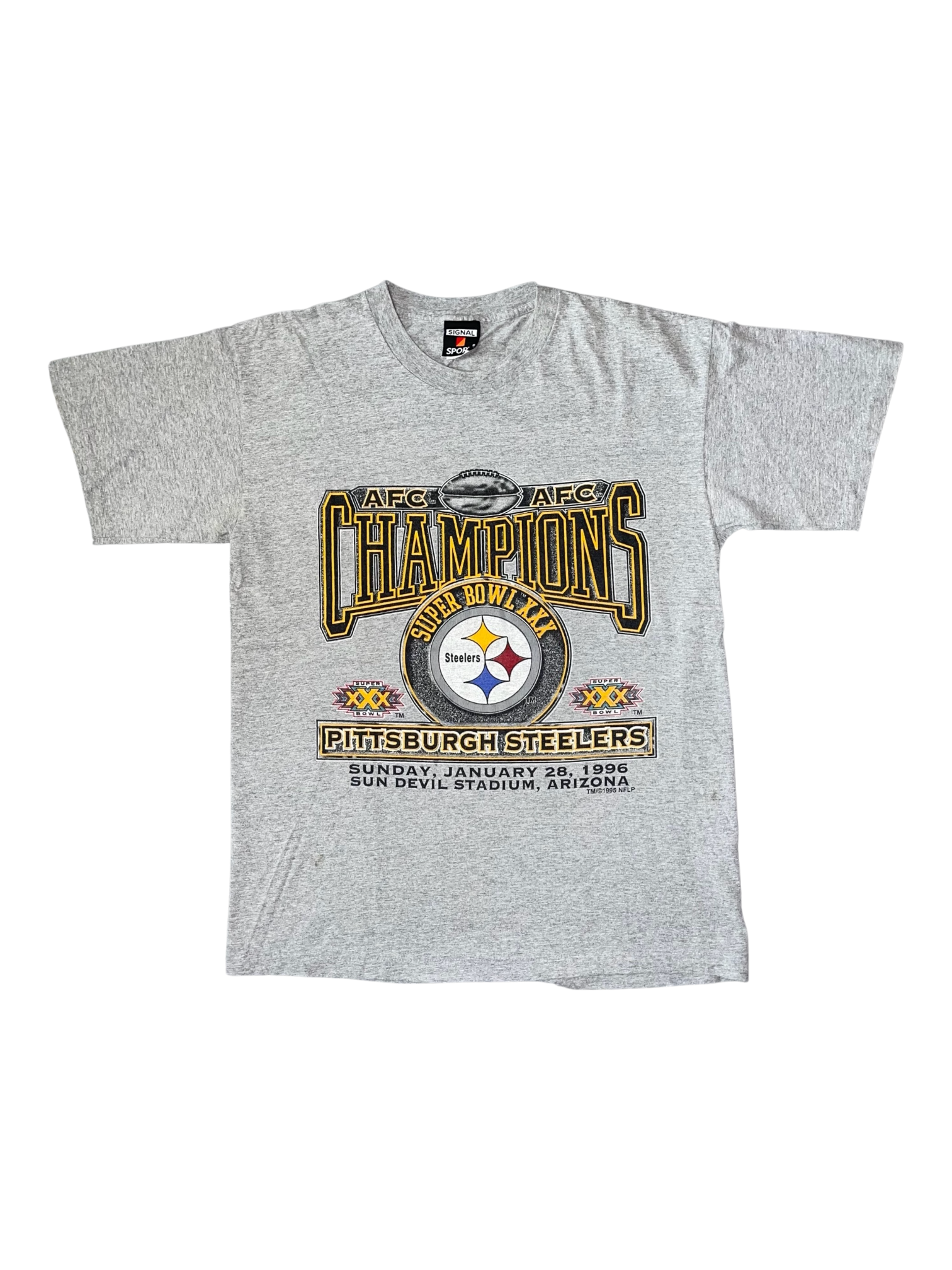 VINTAGE 1996 NFL PITTSBURGH STEELERS SUPERBOWL CHAMPIONS GREY TEE